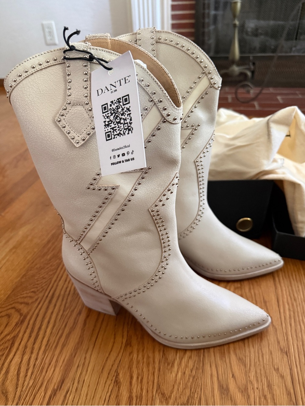 Dante white leather Freddie western cowboy boots 10